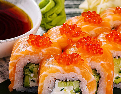 exquisite sushi roll platter with salmon roe jw2vhx8 1